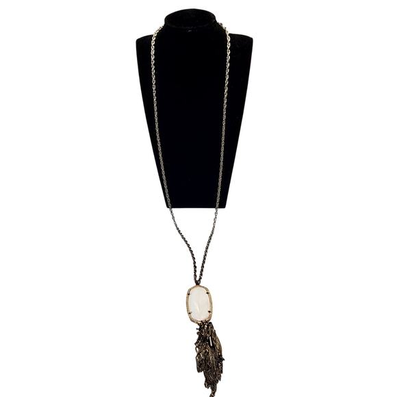 Kendra Scott Rayne White Mother of Pearl 32" Tassel Dangle Necklace Silver Tone - Picture 1 of 5